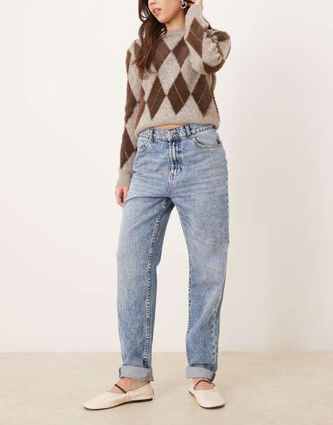 ASOS DESIGN high rise relaxed mom jean in mid blue