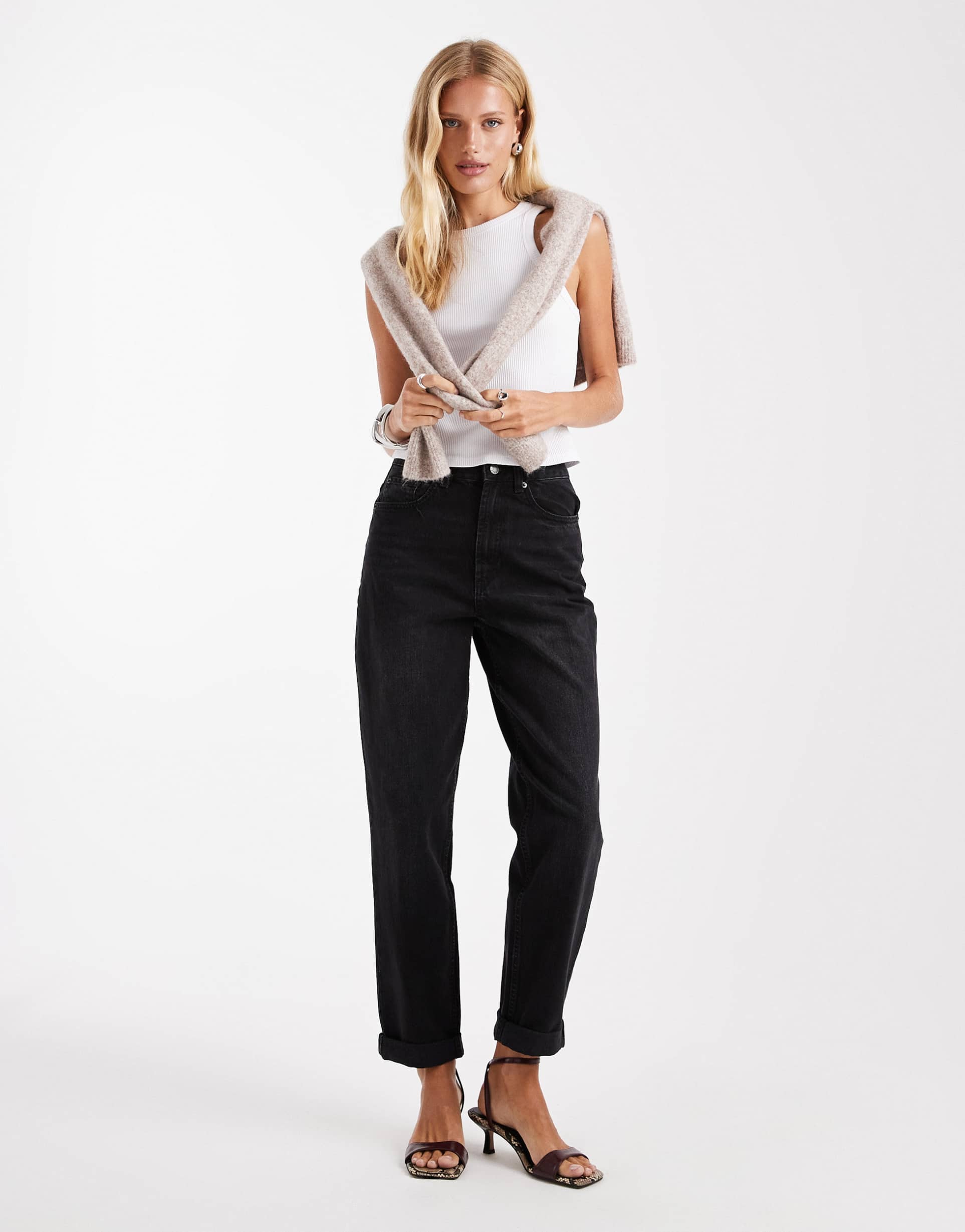 asos design high rise relaxed mom jeans in black