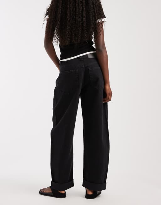 ASOS DESIGN High rise relaxed roll hem jeans in black, 2 of 5
