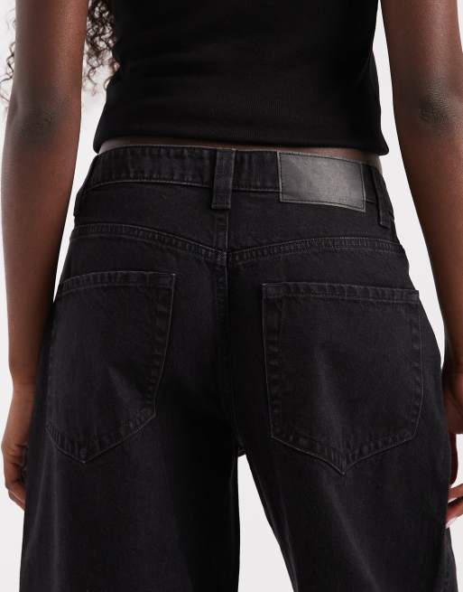 ASOS DESIGN High rise relaxed roll hem jeans in black, 4 of 5