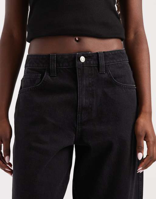 ASOS DESIGN High rise relaxed roll hem jeans in black, 5 of 5