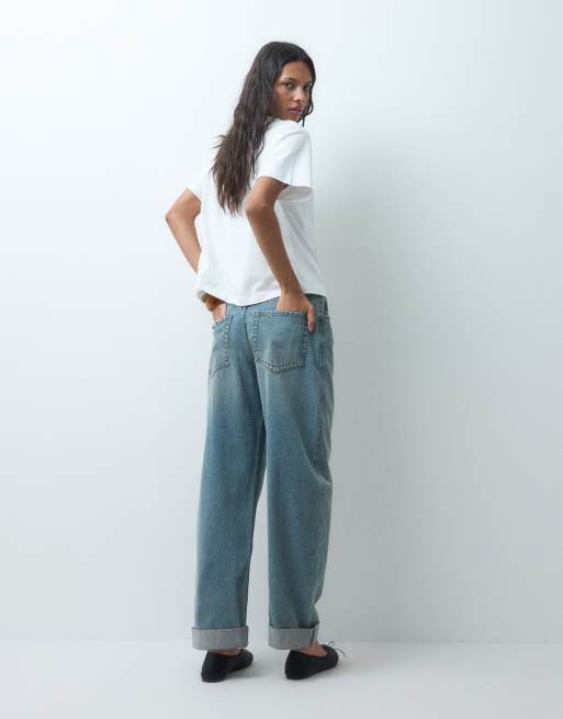 ASOS DESIGN high rise relaxed roll up jeans in vintage wash, 4 of 5