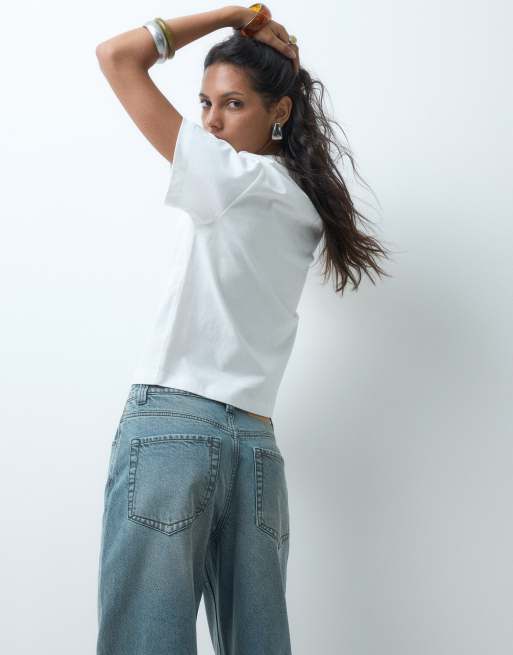 ASOS DESIGN high rise relaxed roll up jeans in vintage wash, 5 of 5