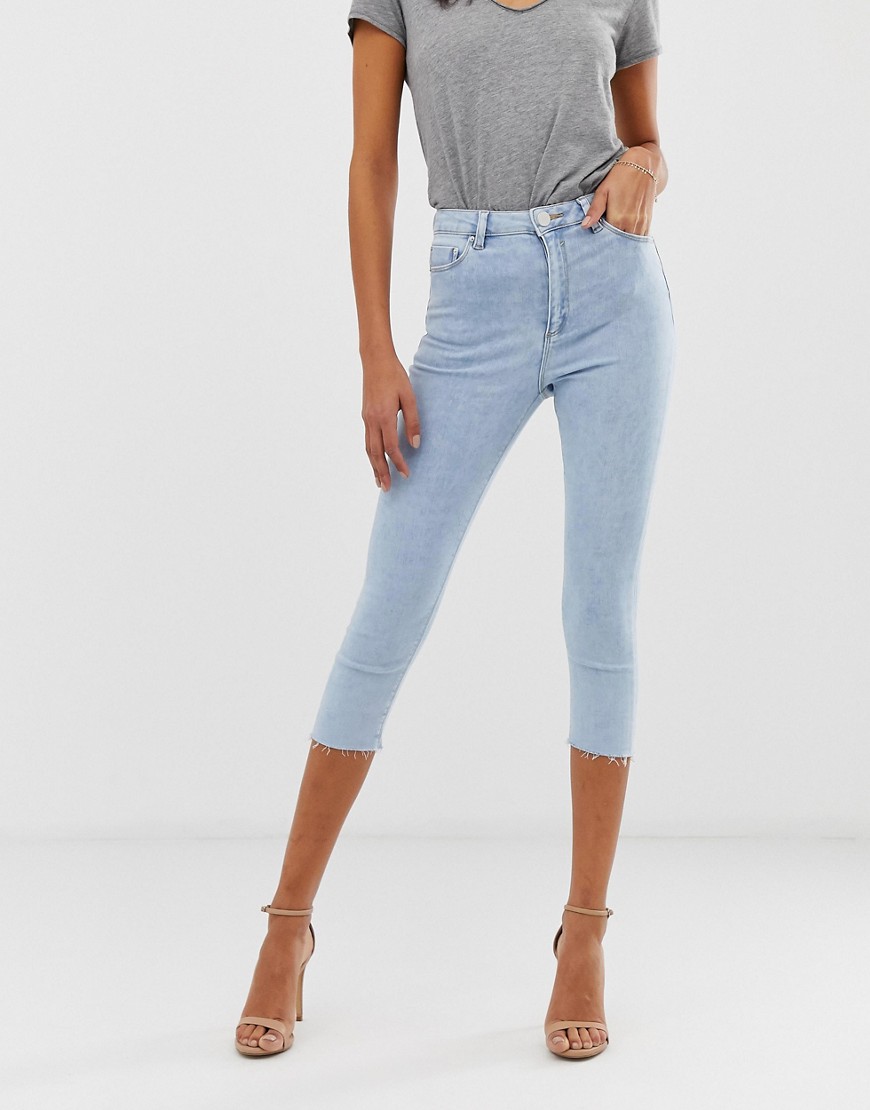 ASOS DESIGN high rise ridley cropped 'skinny' jeans in light wash blue