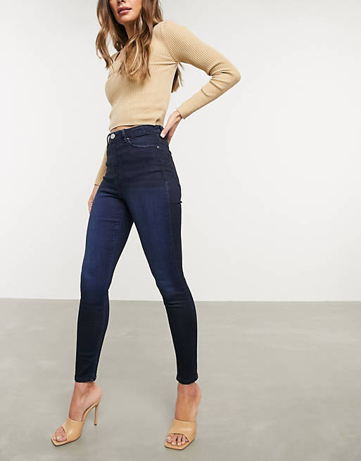 ASOS DESIGN high rise ridley 'skinny' jeans in blackened blue wash