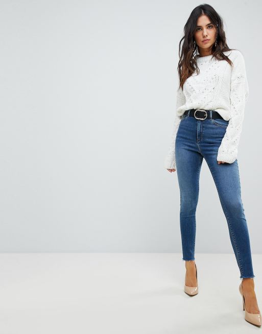 ASOS DESIGN high rise ridley 'skinny' jeans in bright blue wash |