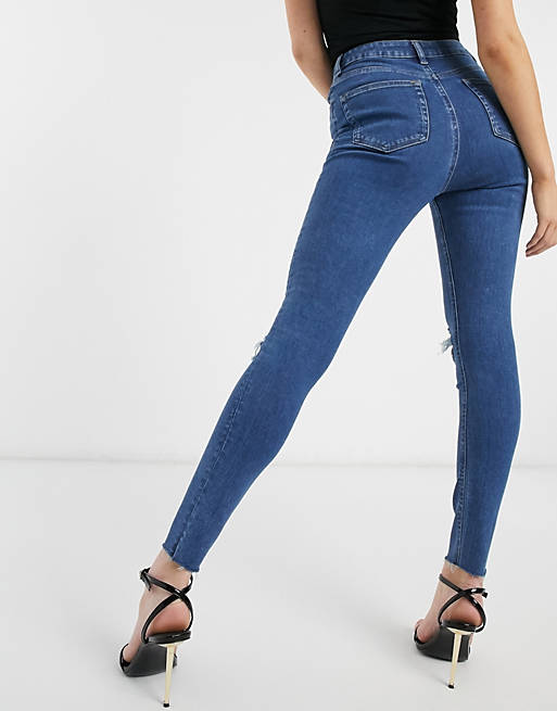 Women high rise ridley 'skinny' jeans in bright midwash with raw hem 