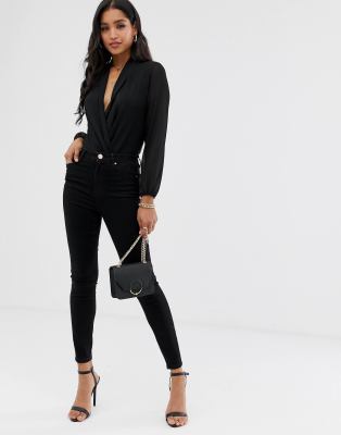 high waisted black button up jeans
