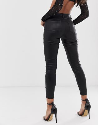 coated high waisted skinny jeans