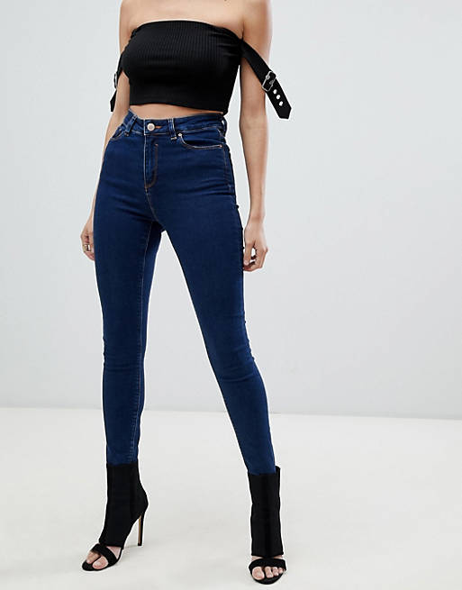 ASOS DESIGN high rise ridley 'skinny' jeans in deep blue wash