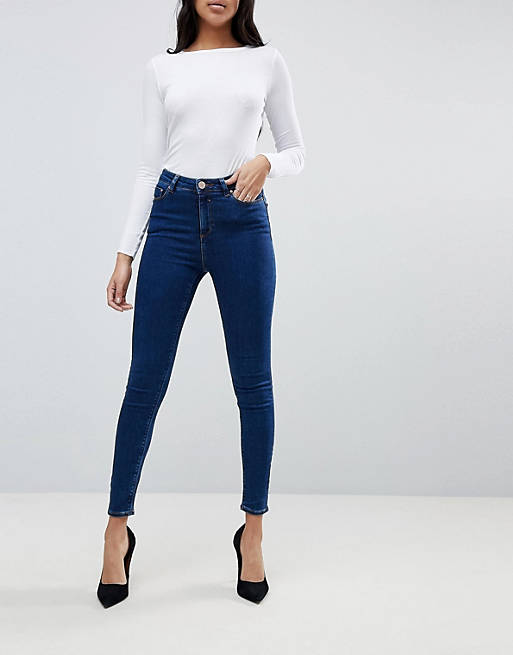 ASOS DESIGN high rise ridley 'skinny' jeans in deep blue wash