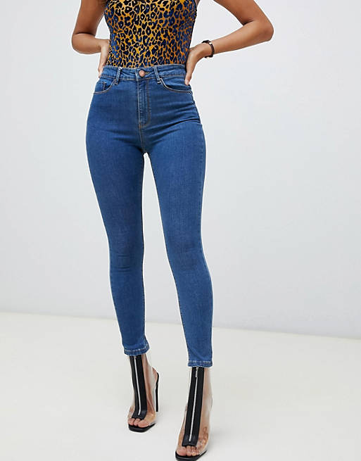 ASOS DESIGN high rise ridley 'skinny' jeans in flat blue wash
