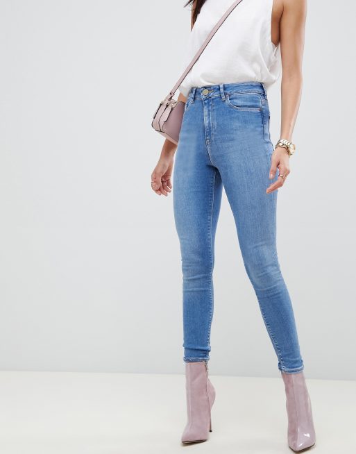 Asos Design High Rise Ridley Skinny Jeans In Lavender Blue Tone Wash Asos