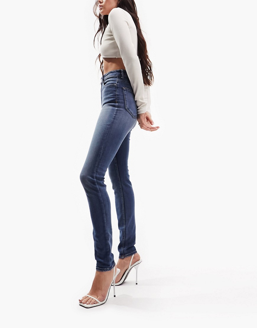 Asos Design High Rise Ridley 'skinny' Jeans In Authentic Midwash-blues
