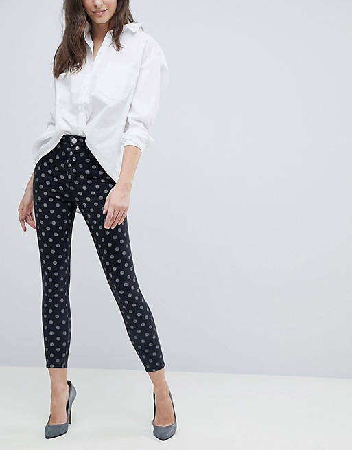ASOS DESIGN high rise ridley 'skinny' jeans in polka dot print