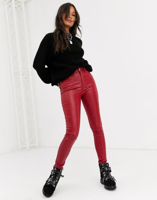 High waisted red skinny hot sale jeans