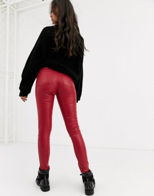 ASOS DESIGN high rise ridley 'skinny' jeans in red coated