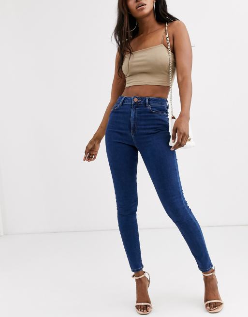 ASOS DESIGN high rise ridley 'skinny' jeans in rich mid blue wash | ASOS