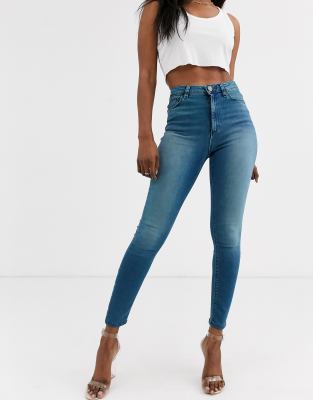 ASOS DESIGN high rise ridley 'skinny' jeans in sea blue wash | ASOS