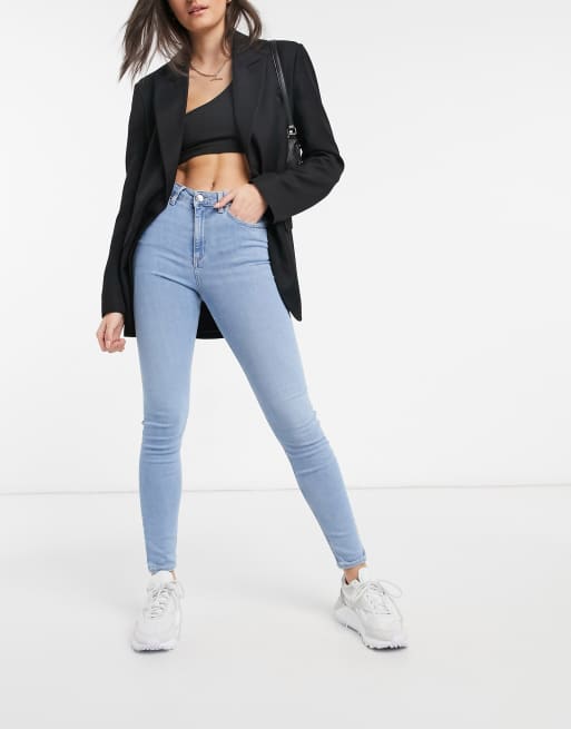 Asos Design High Rise Ridley Skinny Jeans In Stonewash Blue Asos