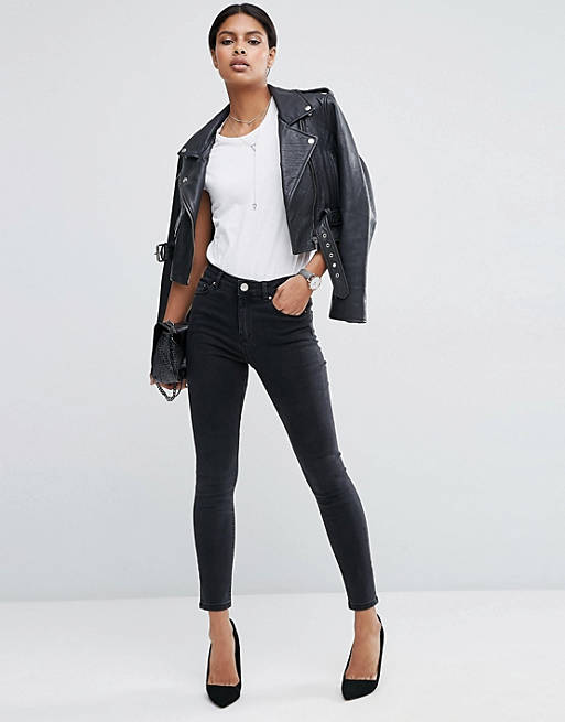 ASOS DESIGN high rise ridley 'skinny' jeans In washed black