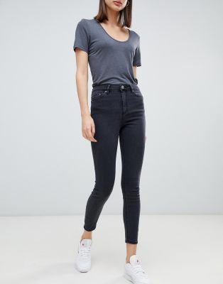 washed black high waisted skinny jeans