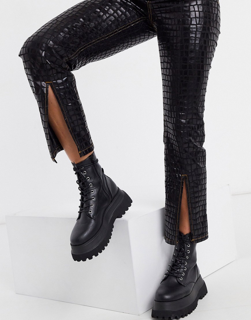 ASOS DESIGN high rise sassy cigarette jeans with front slit in black croc