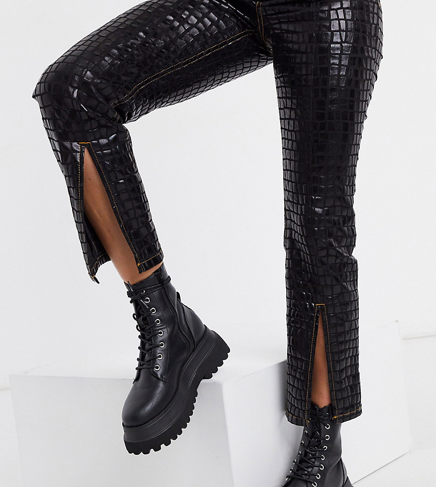 ASOS DESIGN high rise 'sassy' cigarette jeans with slit front in croc-Black