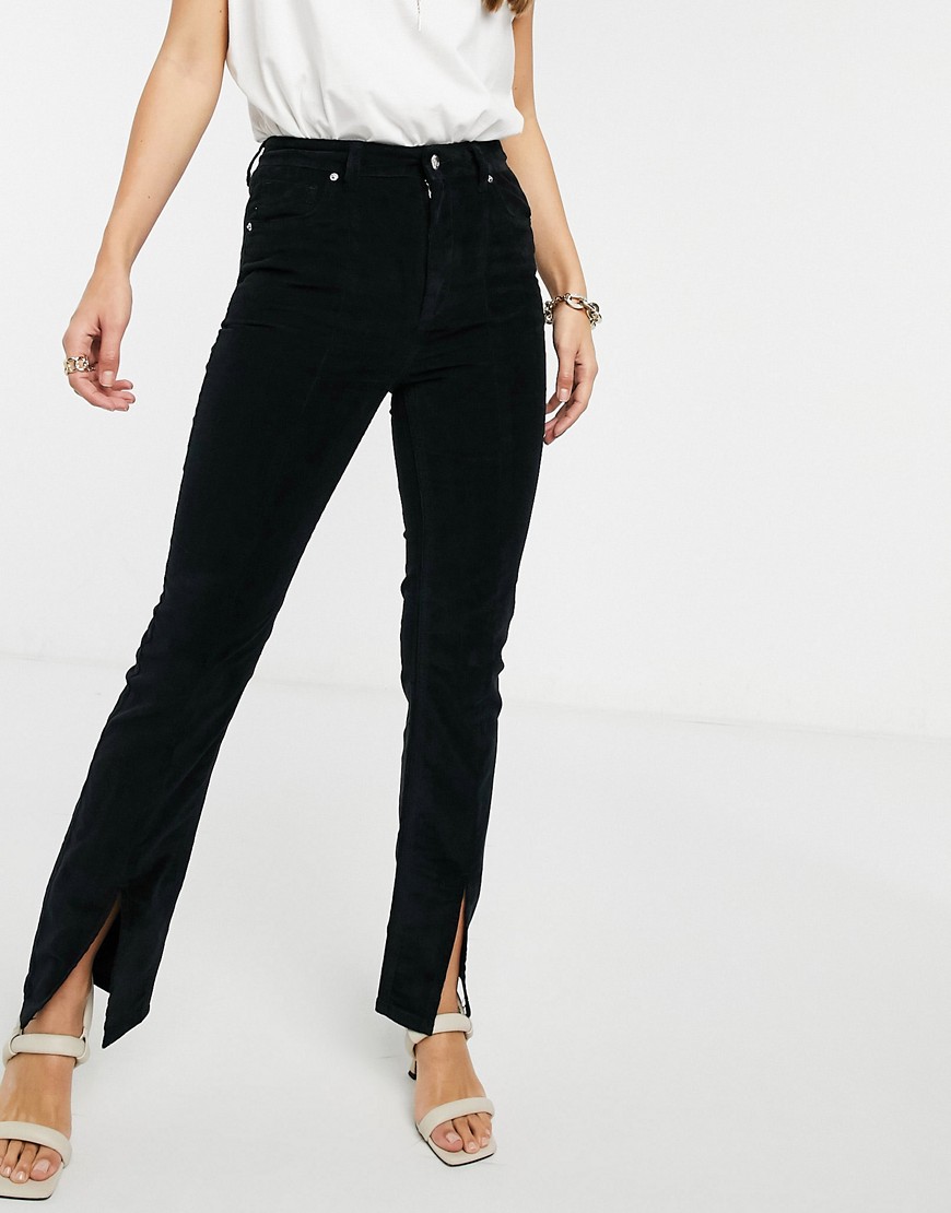 ASOS DESIGN high rise 'sassy' cigarette jeans with split front in black cord