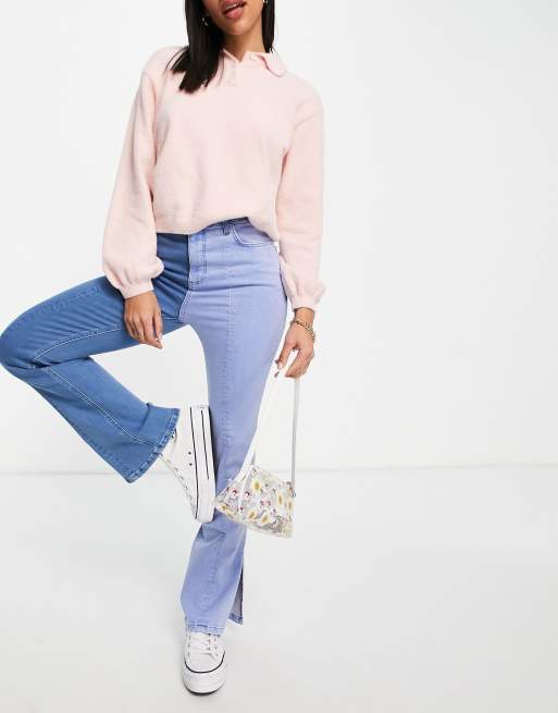 ASOS DESIGN high rise 'sassy' cigarette jeans with split front in two tone wash