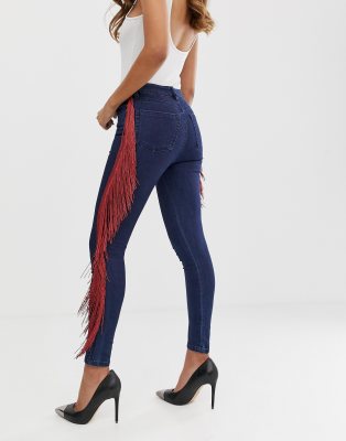 jeans with tassels on the side