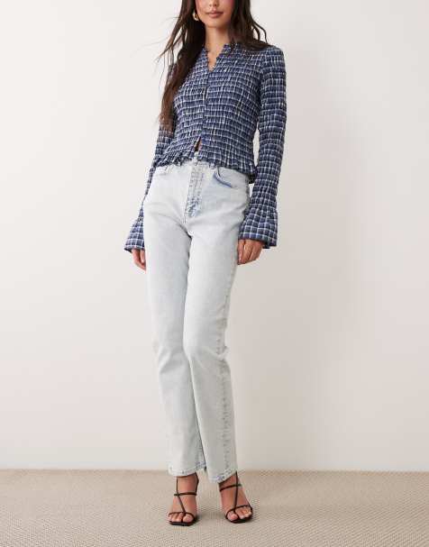 ASOS DESIGN high rise slim straight jeans in acid wash - view 1