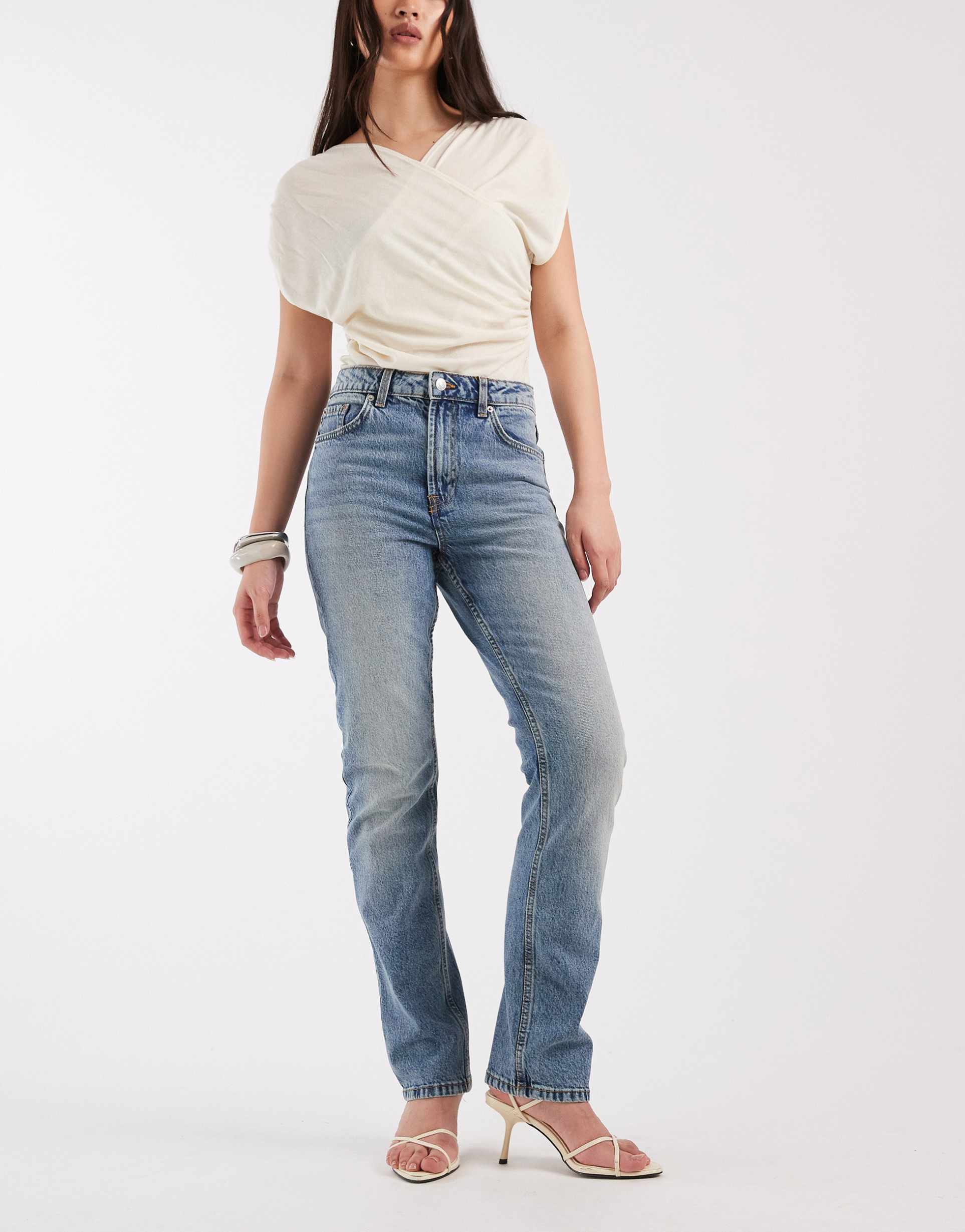 asos design high rise slim straight jeans in vintage wash
