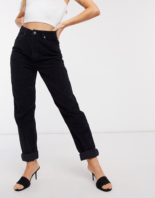 ASOS DESIGN high rise 'slouchy' mom jeans in black cord