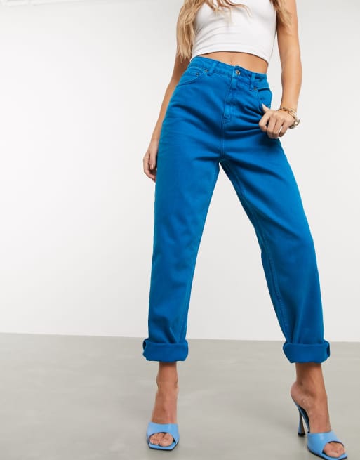 ASOS DESIGN high rise 'slouchy' mom jeans in cobalt blue