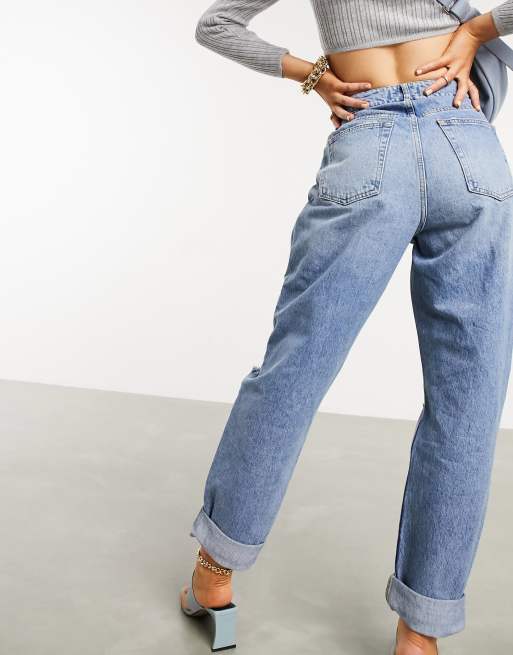 ASOS DESIGN high rise 'slouchy' mom jeans in midwash with rips, 2 of 4
