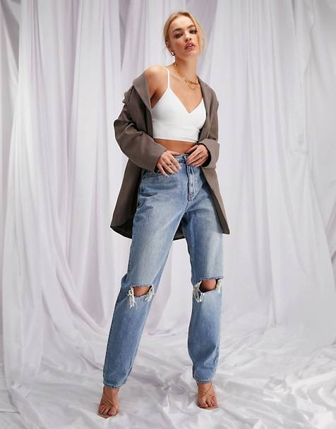 ASOS Kleidung Hosen & Jeans Jeans Straight Jeans X000 90s fit straight leg jeans with knee rip in washed 