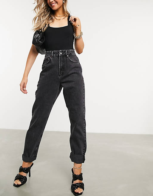Jeans high rise 'slouchy' mom jeans in washed black 