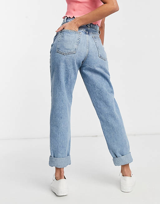 Jeans high rise 'slouchy' mom patchwork jeans in midwash 