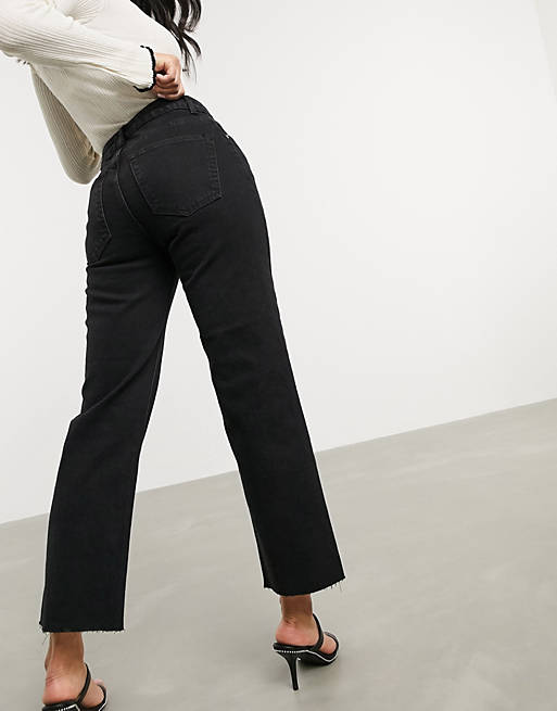  high rise stretch 'effortless' crop kick flare jeans in black 