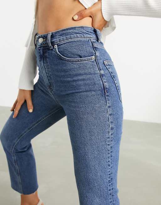 ASOS DESIGN high rise stretch 'effortless' crop kick flare jeans in mid  vintage wash