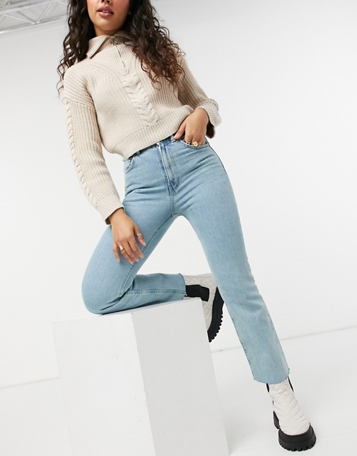 ASOS DESIGN high rise stretch 'effortless' cropped kick flare jeans in pretty lightwash