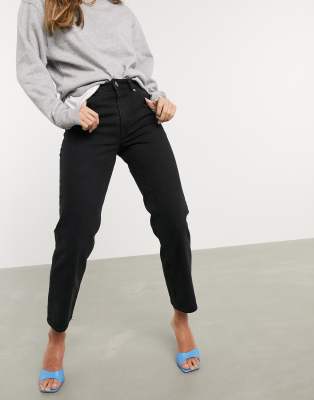 black high rise straight jeans