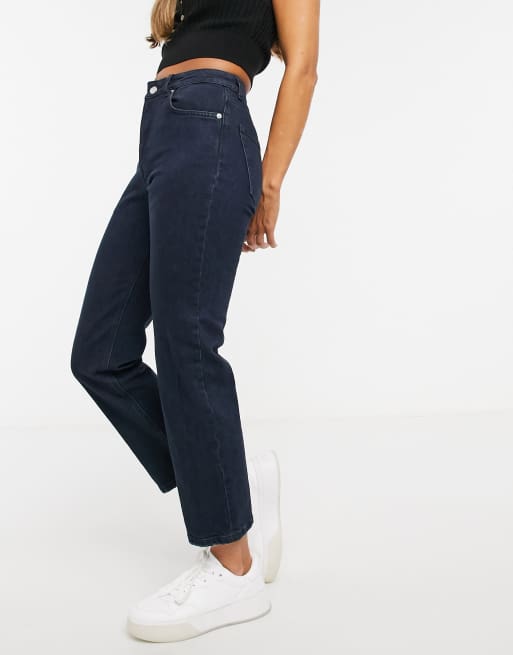 ASOS DESIGN high-rise stretch 'slim' straight leg jeans in dark wash