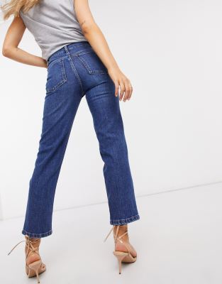 dark wash high waisted straight leg jeans