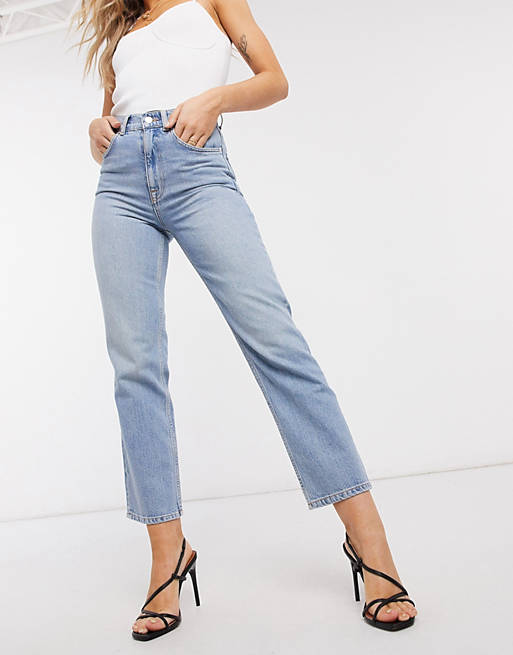 Jeans high rise stretch 'slim' straight leg jeans in lightwash 