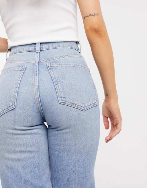 ASOS DESIGN high rise 'Stretch' straight jeans in bubblegum pink