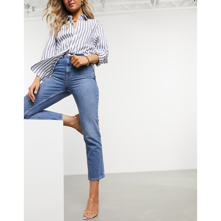 ASOS DESIGN high rise 'Stretch' straight jeans in bubblegum pink