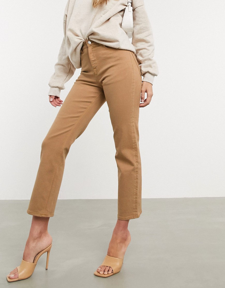ASOS DESIGN High rise stretch 'slim' straight leg jeans in tan