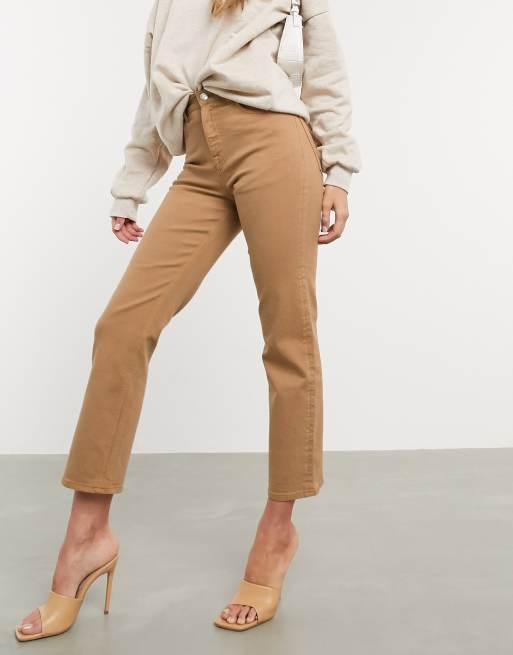 tan straight leg jeans